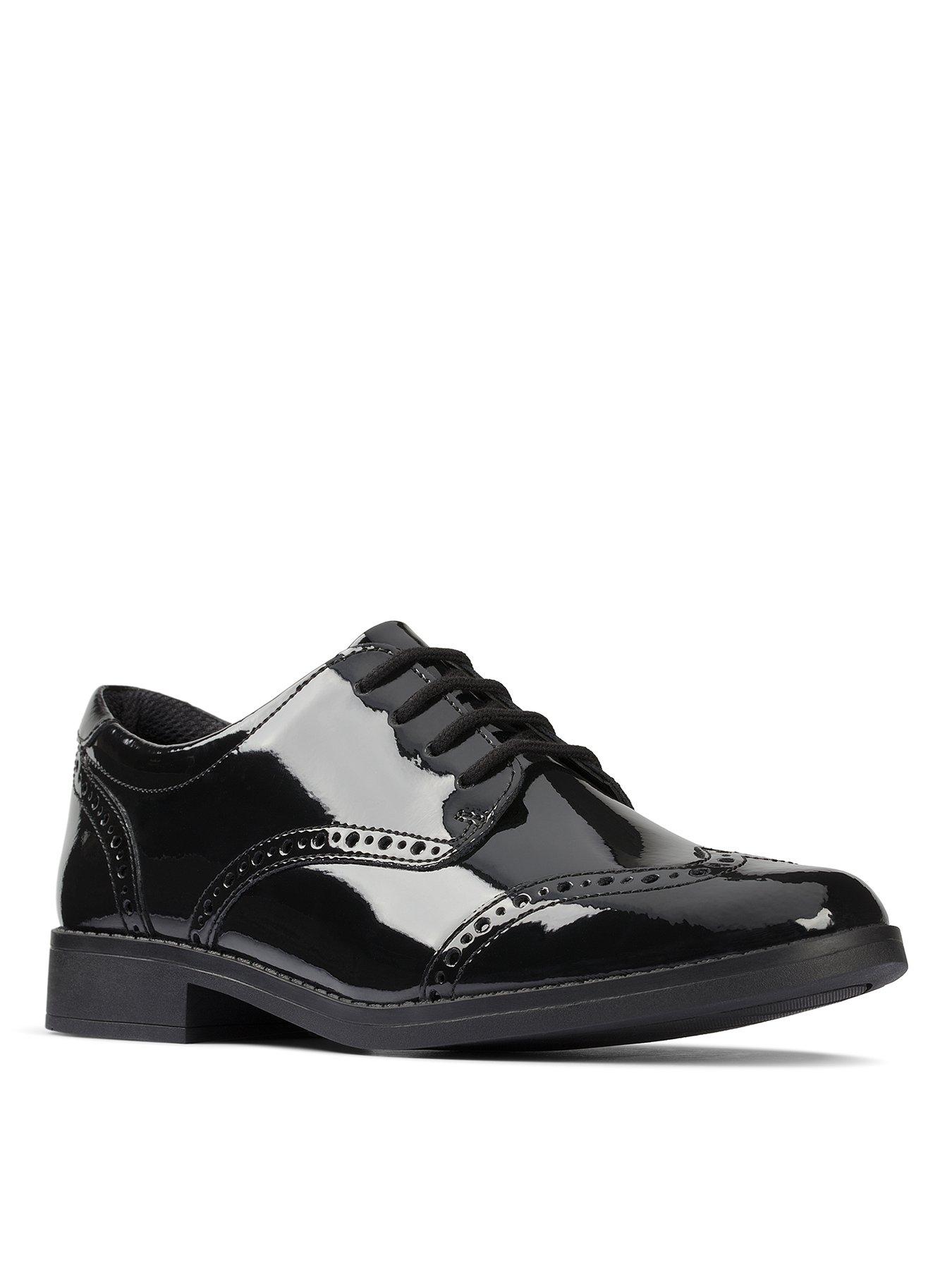 clarks black patent brogues