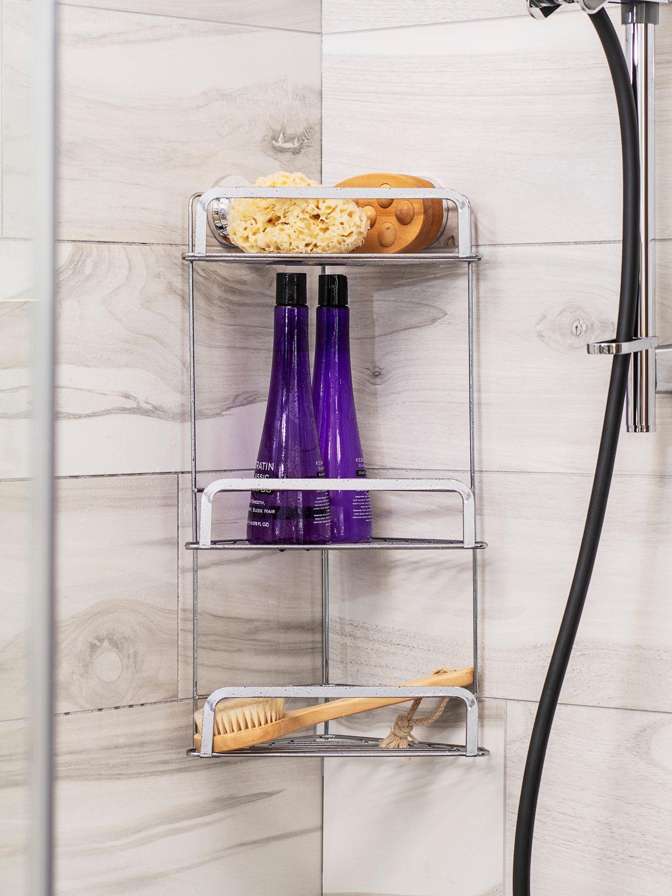 Croydex Stick ‘N’ Lock Three-Tier Corner Basket