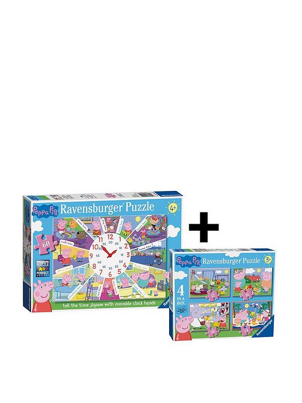 Image 1 of 7 of Ravensburger Peppa Pig Jigsaw&nbsp;Twin Pack -&nbsp;4 in a Box &amp; Clock Puzzle