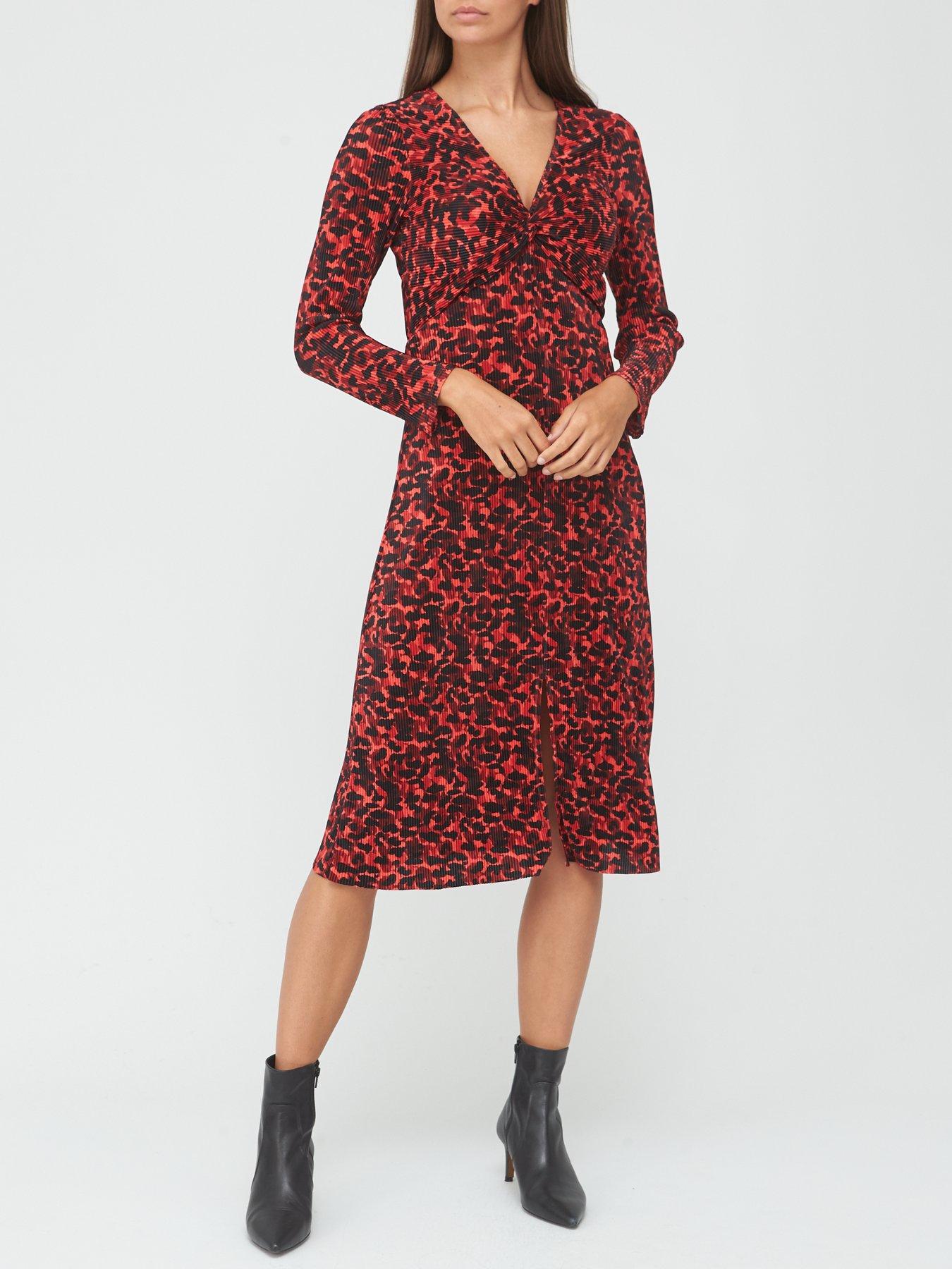 red plisse dress