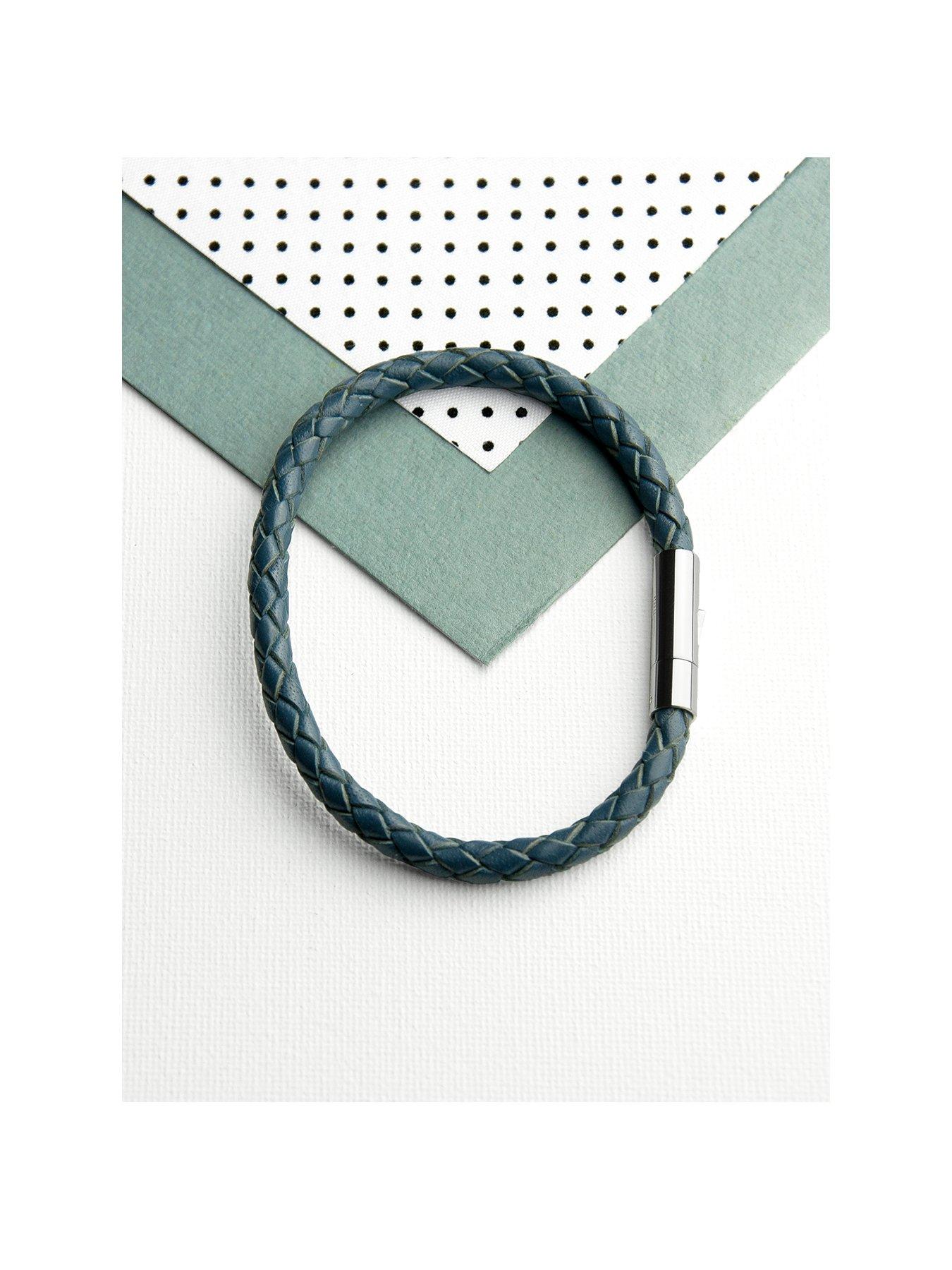 Image 1 of 5 of Treat Republic Personalised Men's Capsule Tube Woven Bracelet In Aegean Blue