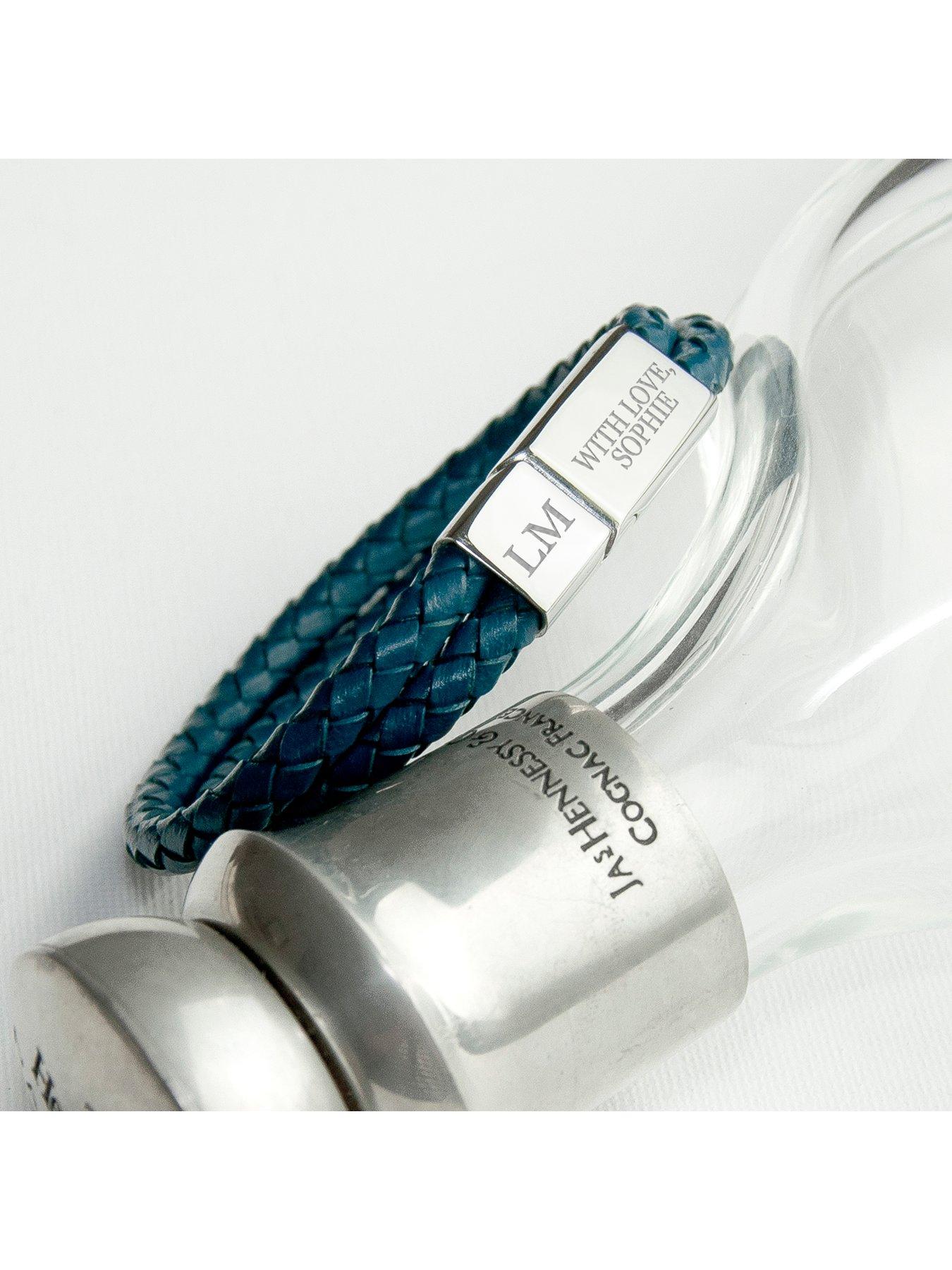 Image 3 of 4 of Treat Republic Personalised Men's Dual Leather Woven Bracelet in Teal