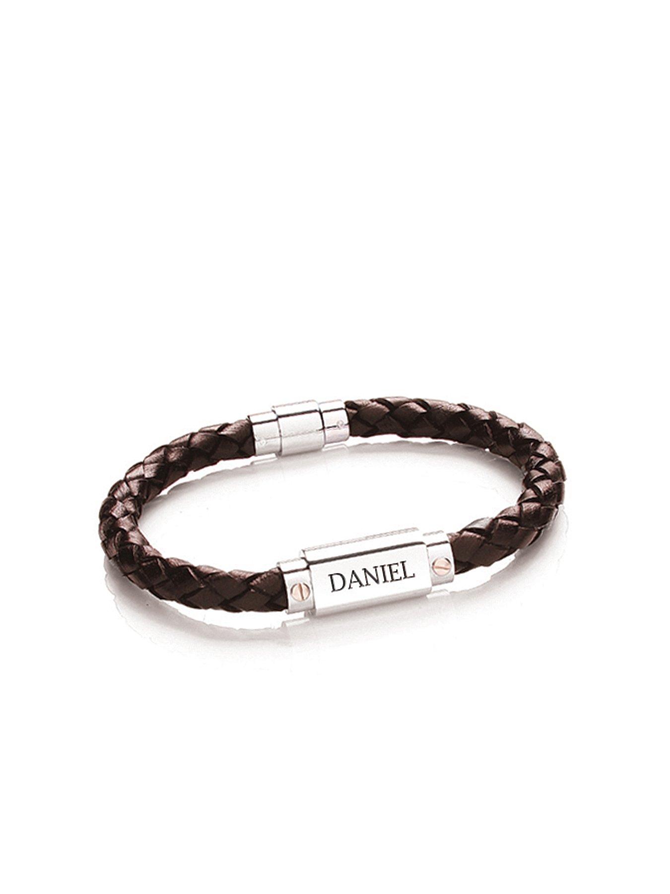 Jewellery & watches Personalised Mens Brown Leather Bracelet