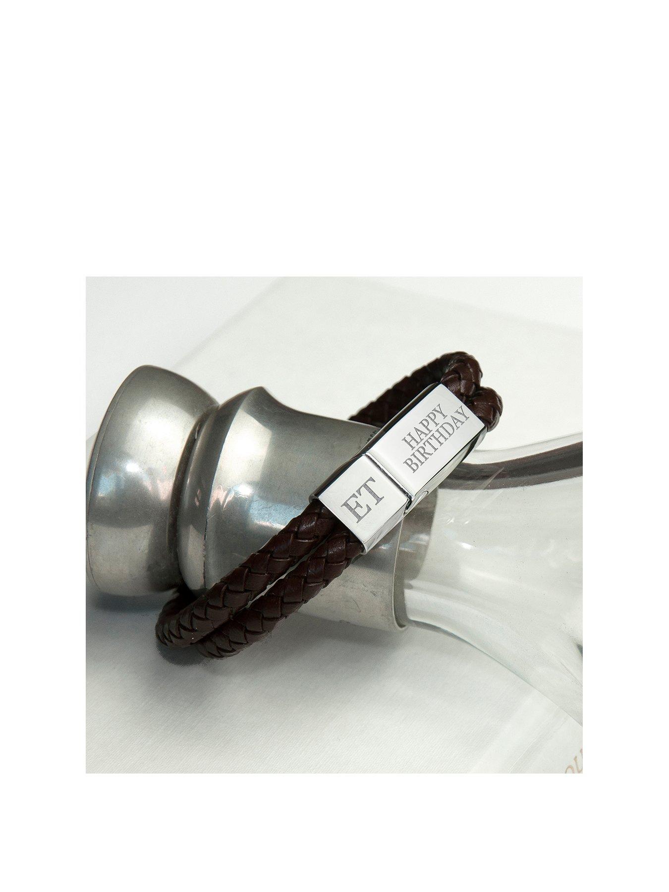 Product photograph of Treat Republic Personalised Men S Dual Leather Woven Bracelet In Umber from very.co.uk