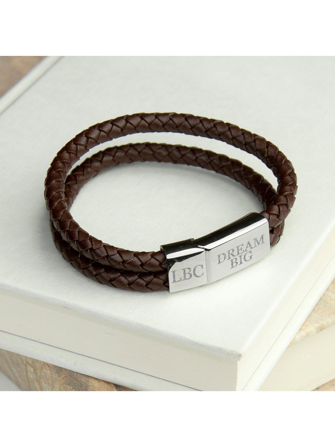 Image 2 of 5 of Treat Republic Personalised Men's Dual Leather Woven Bracelet In Umber
