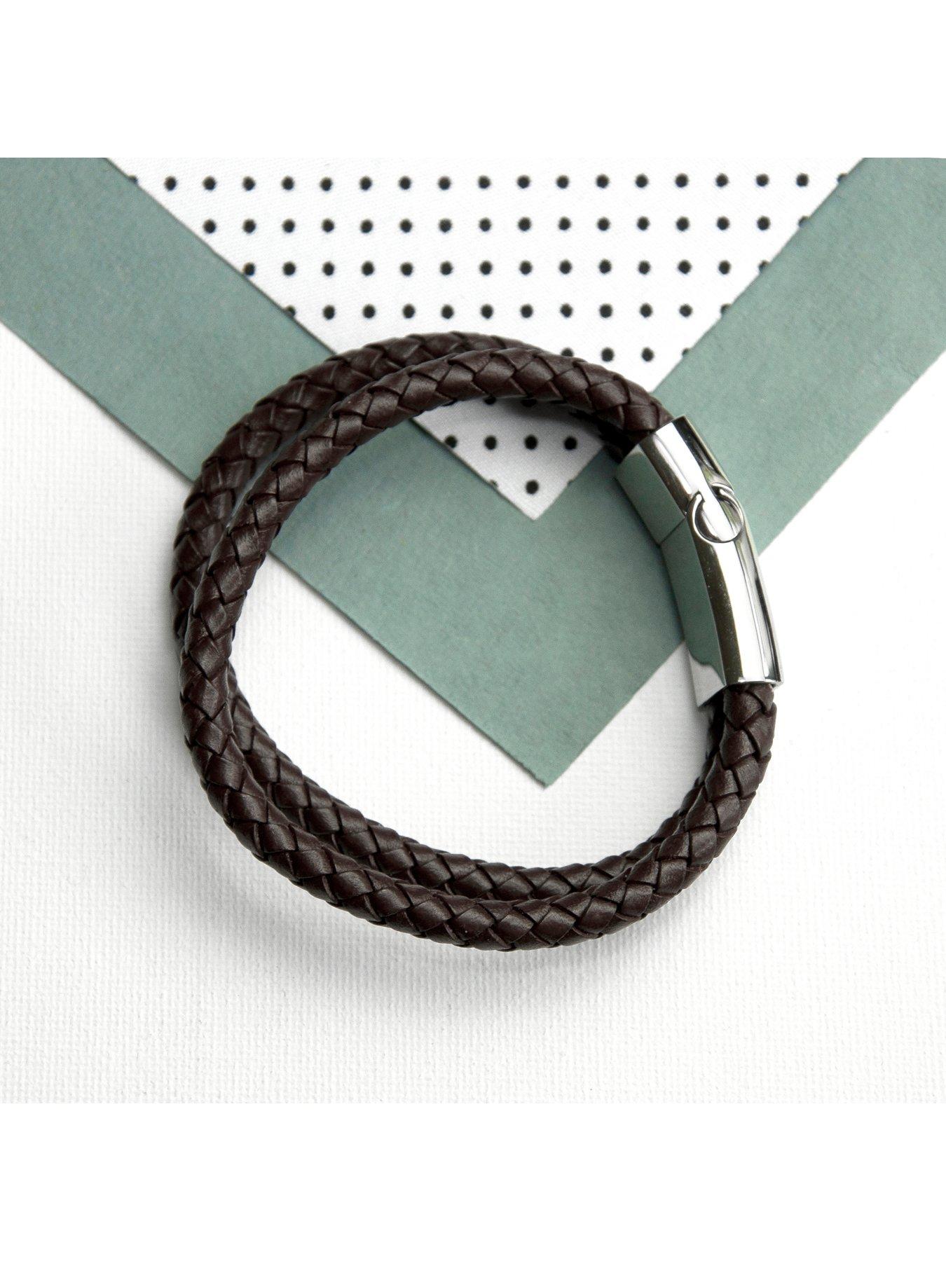 Jewellery & watches Personalised Men's Dual Leather Woven Bracelet In Umber