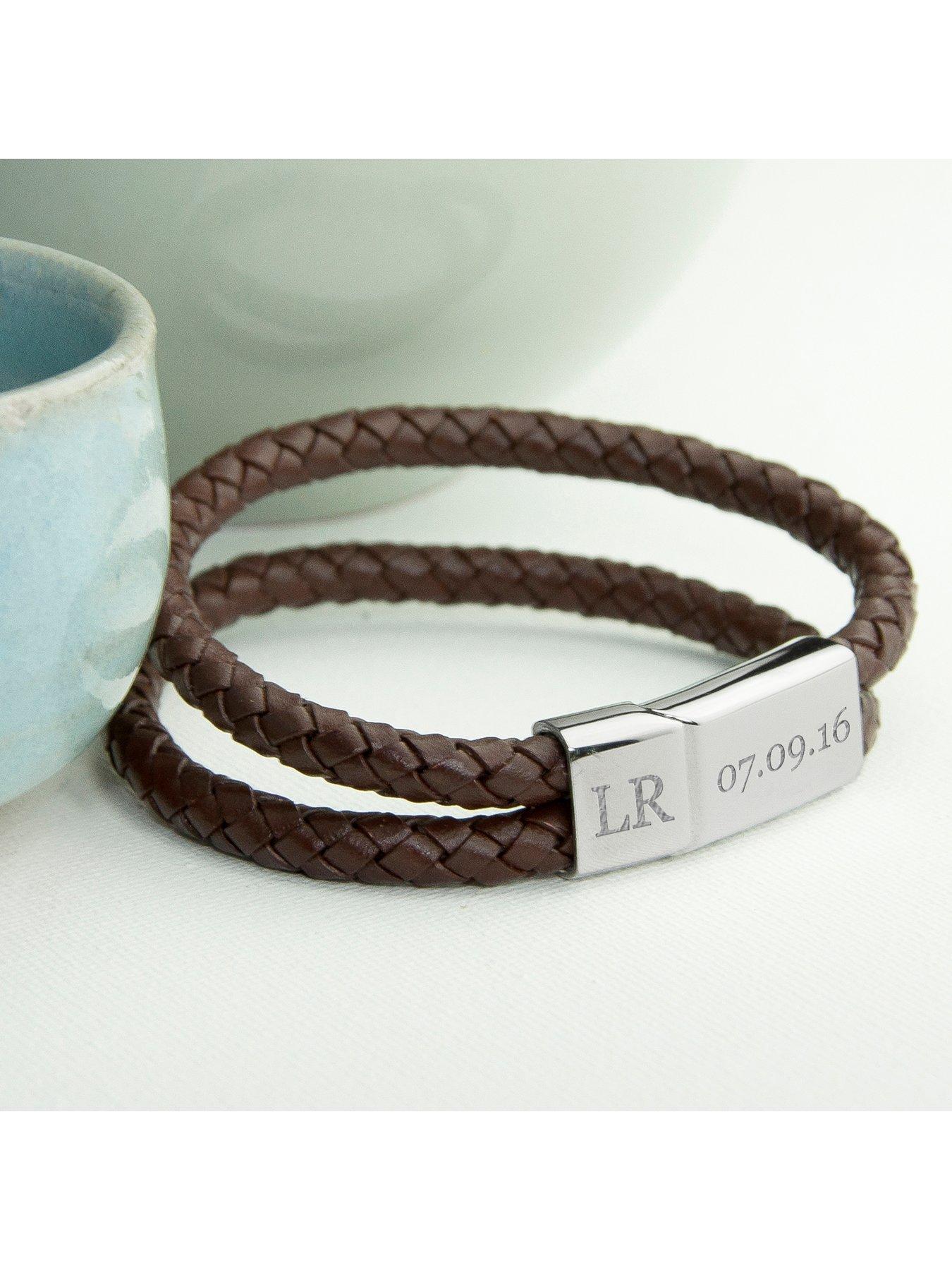 Jewellery & watches Personalised Men's Dual Leather Woven Bracelet In Umber