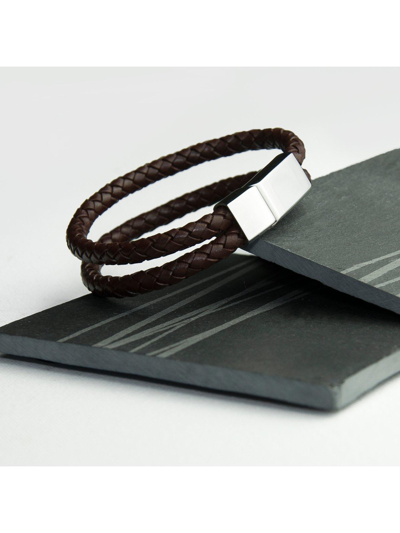 Image 5 of 5 of Treat Republic Personalised Men's Dual Leather Woven Bracelet In Umber