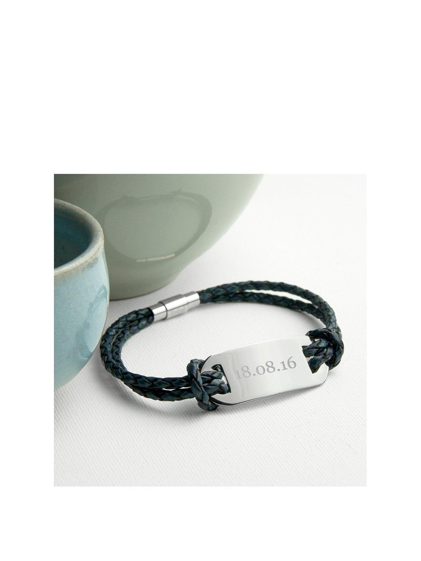 Jewellery & watches Personalised Men's Statement Leather Bracelet In Navy
