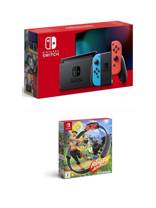 front image of nintendo-switch-neon-console-with-ringfit-adventure