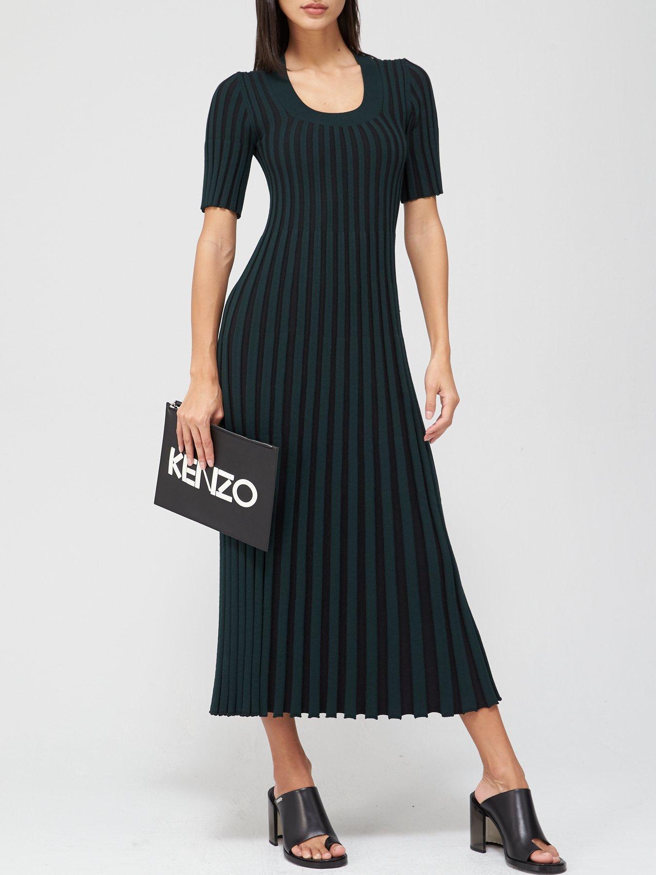 Kenzo Pleated Dress – Black/Green 