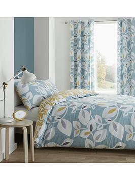 Product photograph of Catherine Lansfield Inga Leaf Duvet Cover Set - Teal from very.co.uk