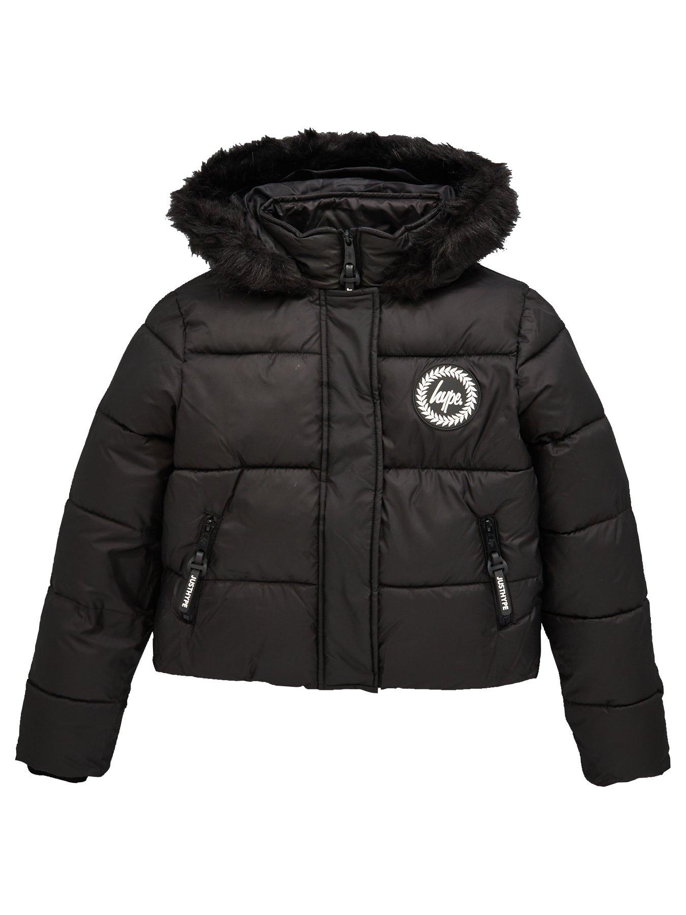 emporio armani cropped padded jacket with faux fur hood