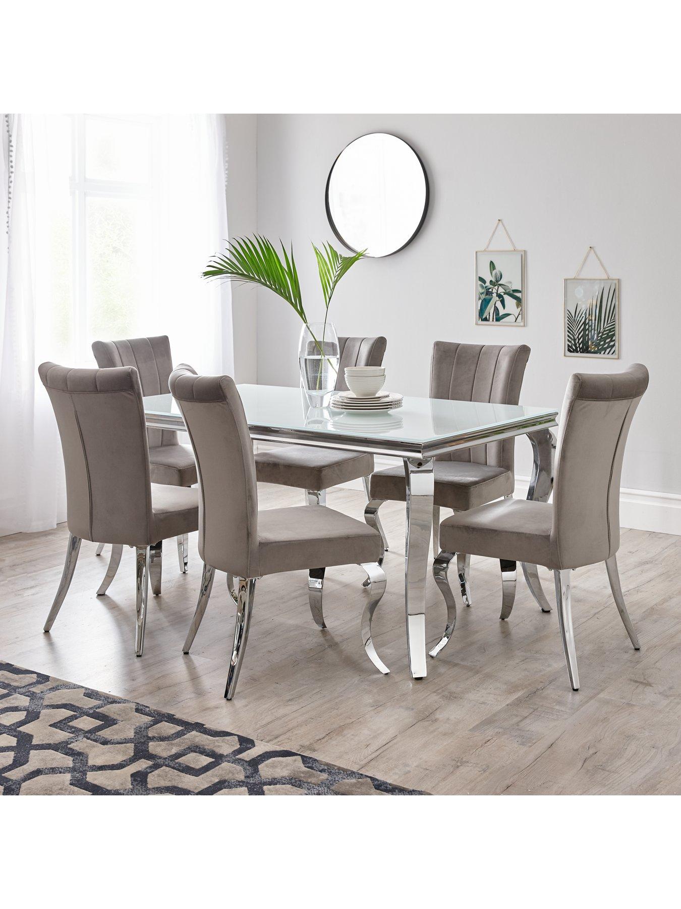 Very Home Grace 160 Cm Rectangle Dining Table + 6 Chairs - White/Chrome