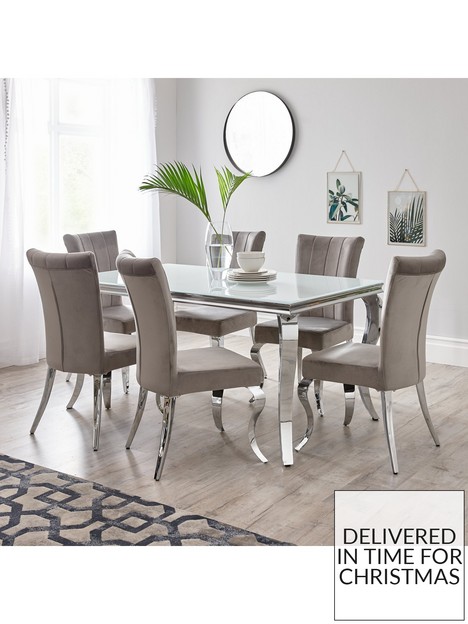 very-home-grace-160-cmnbsprectangle-dining-tablenbspnbsp6-chairs-whitechrome