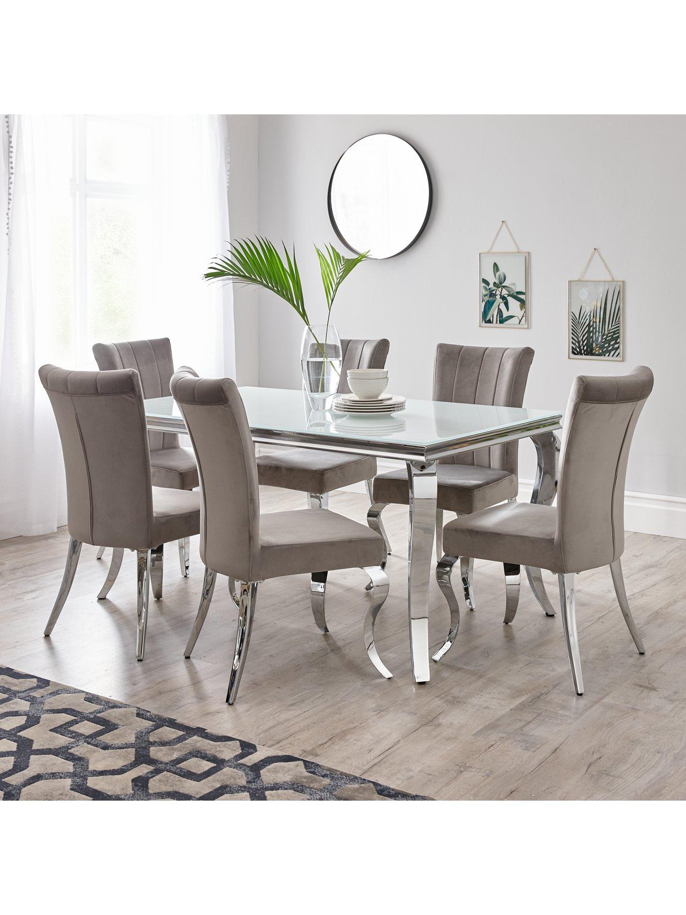 undefined Grace 160 cm Rectangle Dining Table + 6 Chairs - White/Chrome