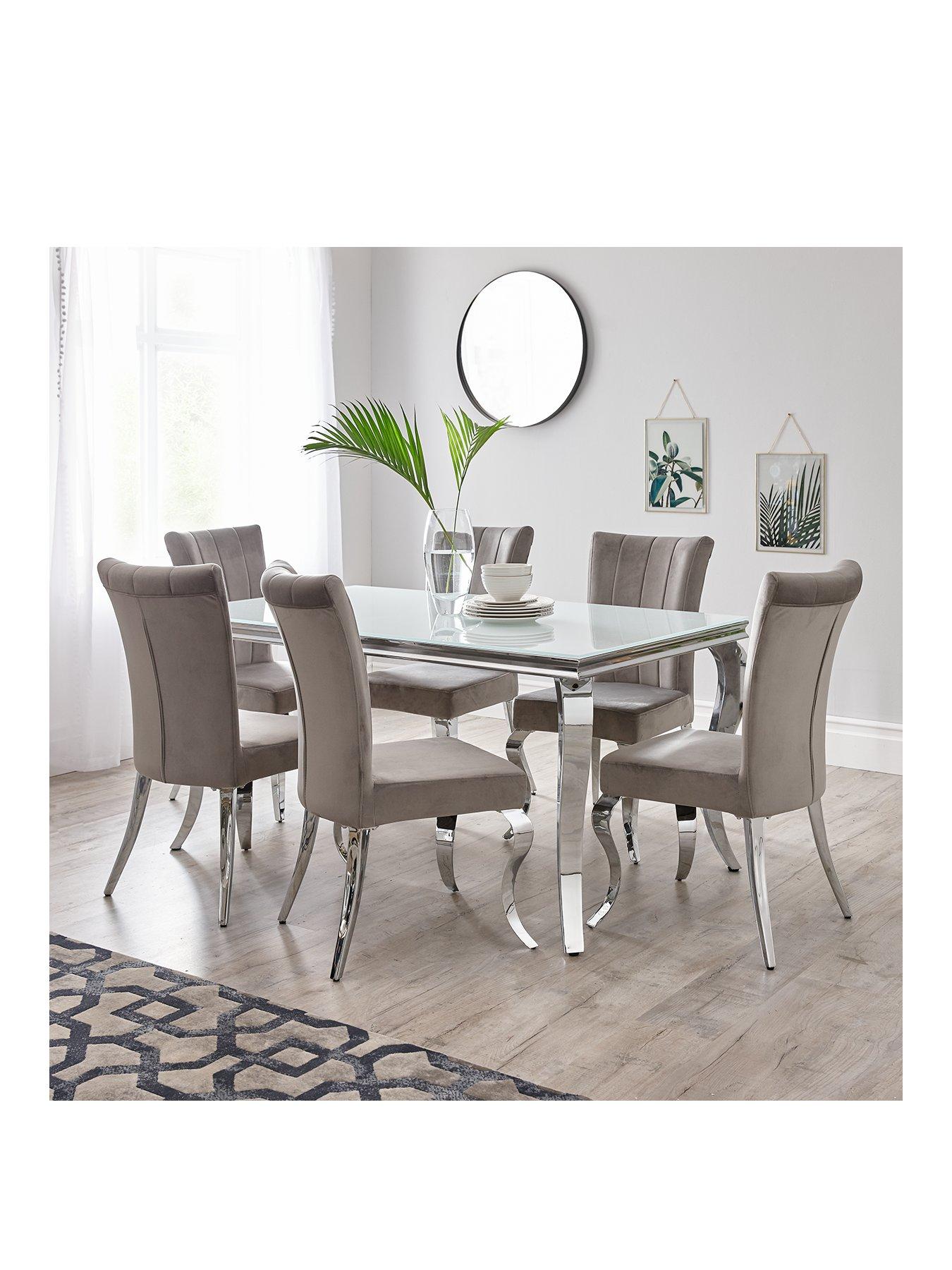 Image 2 of 5 of Very Home Grace 160 cm&nbsp;Rectangle Dining Table&nbsp;+&nbsp;6 Chairs - White/Chrome