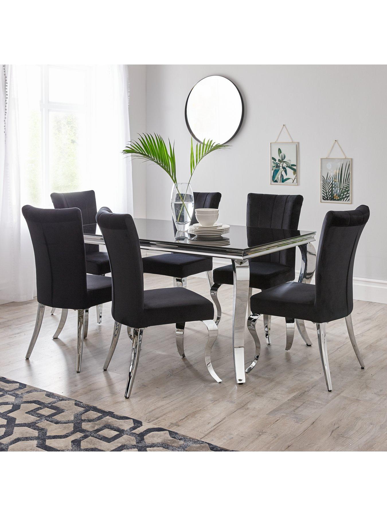 The Very Collection Grace 160 cm Rectangle Dining Table + 6 Chairs - Black/Chrome