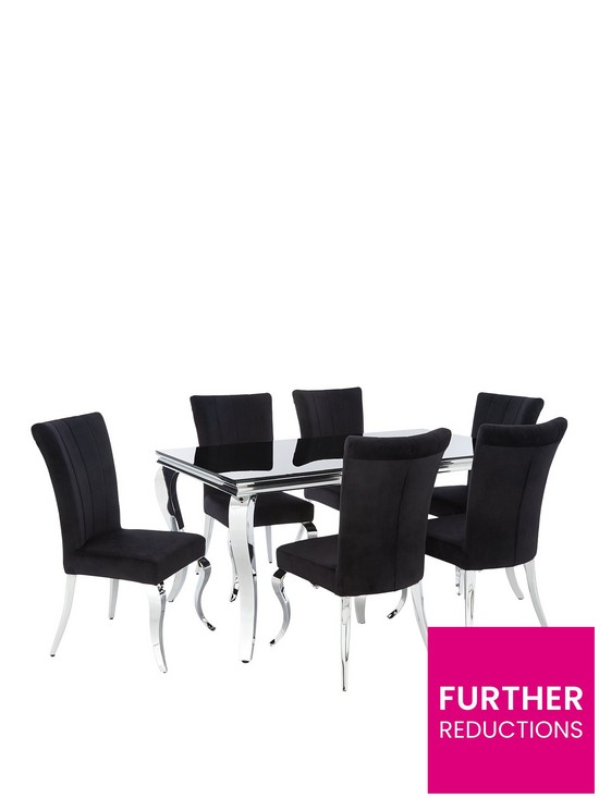 stillFront image of grace-160-cmnbsprectangle-dining-tablenbspnbsp6-chairs-blackchrome