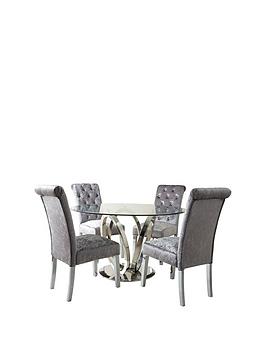Product photograph of Very Home Lola 120 Cm Round Dining Table 4 Scroll Back Velvet Chairs from very.co.uk