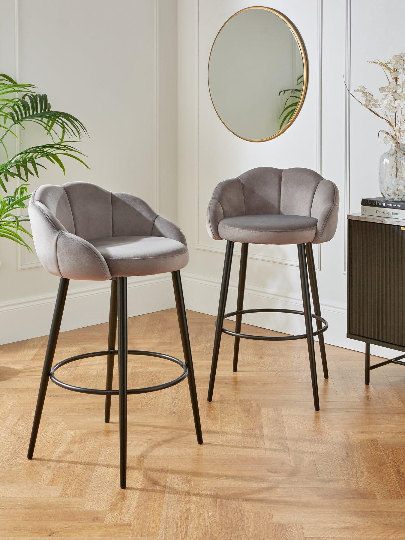 undefined Pair of Angel Scallop Bar Stools - Grey Velvet - FSC® Certified