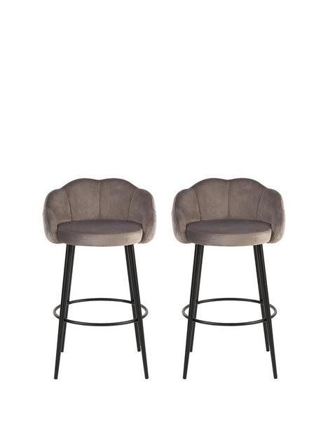 michelle-keegan-home-pair-of-angel-scallop-bar-stools-grey-velvet