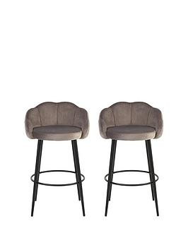 Product photograph of Very Home Pair Of Angel Scallop Bar Stools - Grey Velvet from very.co.uk