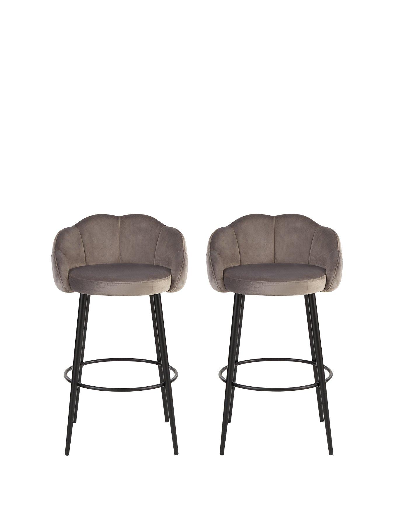 Very Home Pair Of Angel Scallop Bar Stools Grey Velvet very