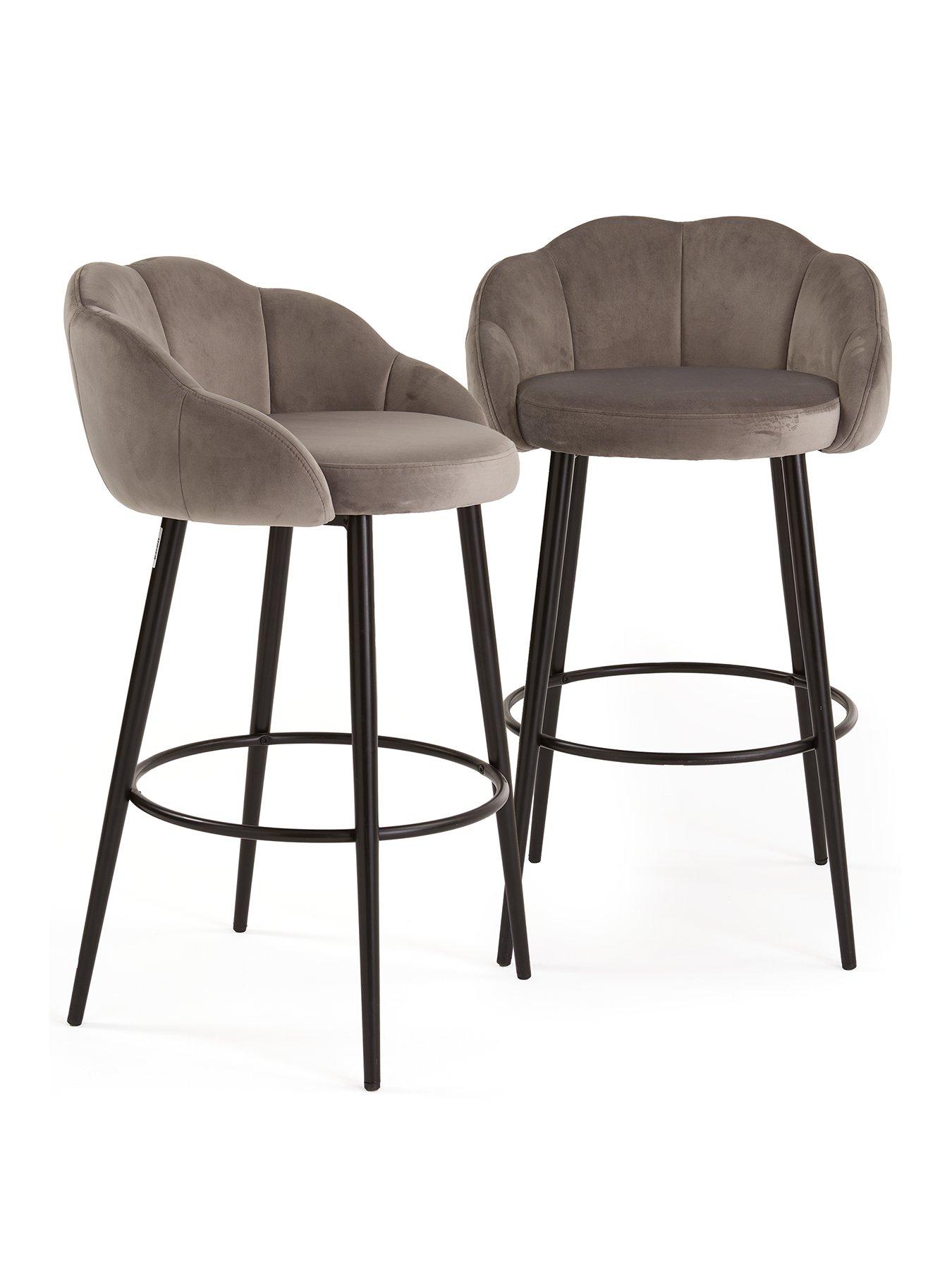 Image 2 of 7 of Very Home Pair of Angel Scallop Bar Stools - Grey Velvet -&nbsp;FSC&reg; Certified