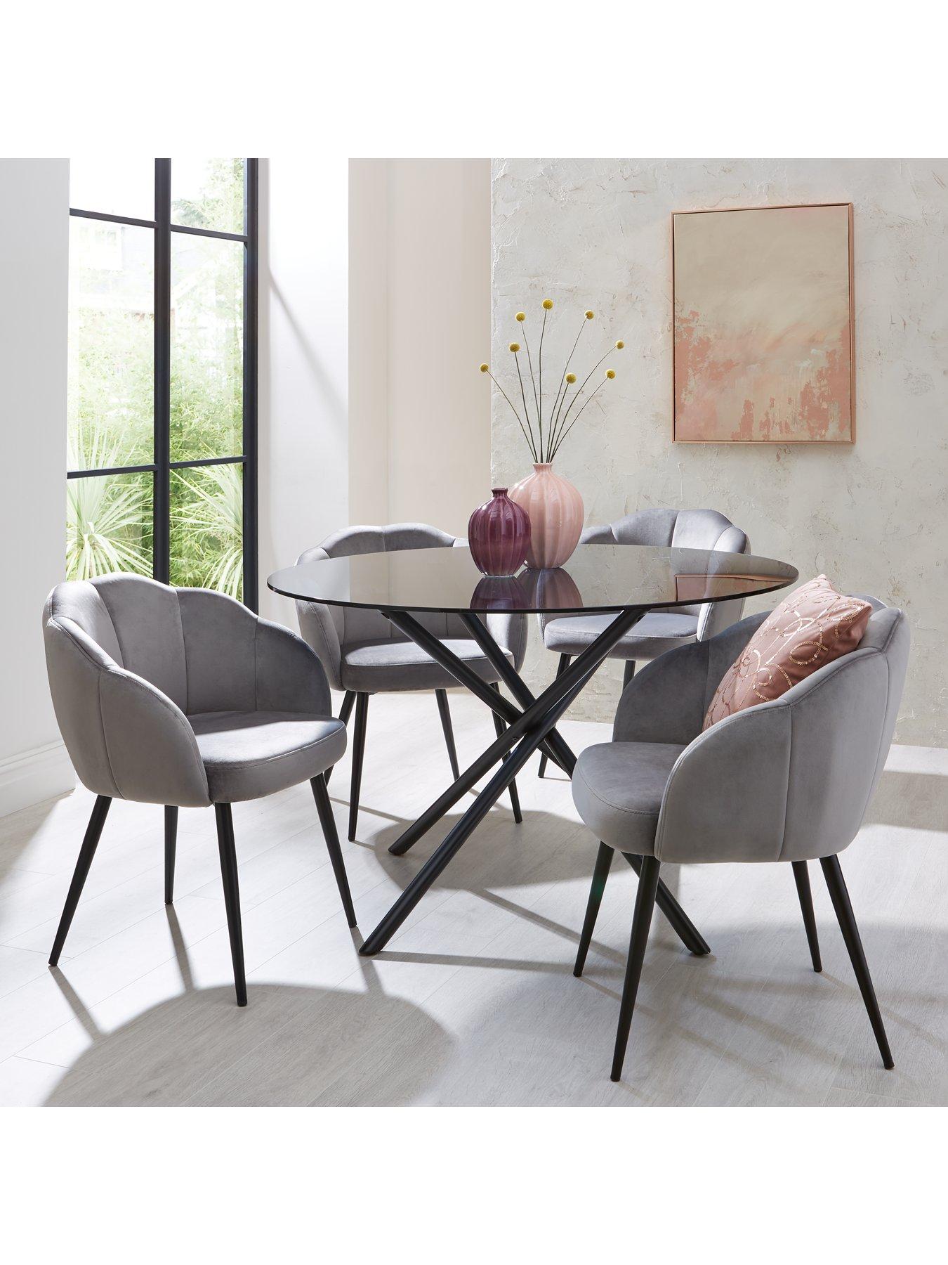 Very Home Pair Of Angel Scallop Dining Chairs - Grey Velvet- FSC® Certified