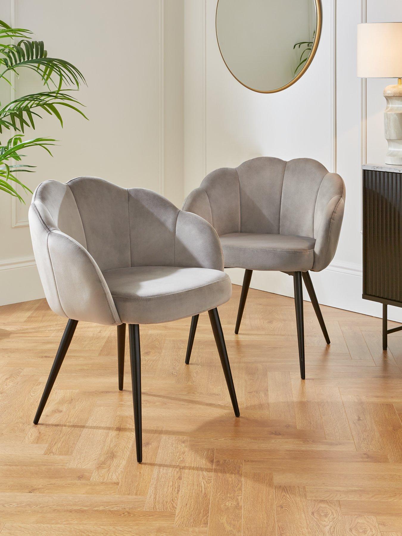 undefined Pair Of Angel Scallop Dining Chairs - Grey Velvet- FSC® Certified