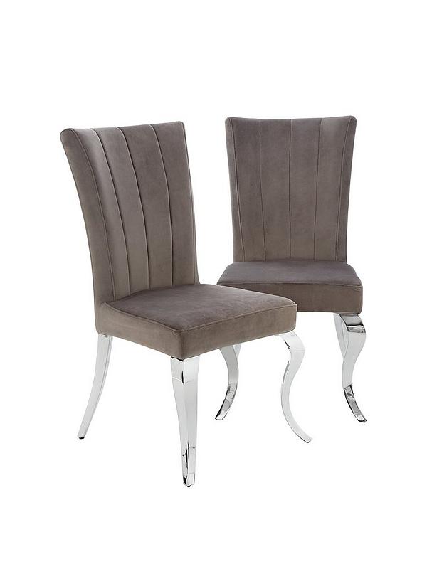 Pair Of Grace Velvet Dining Chairs, Mirrored Leg Dining Chairs