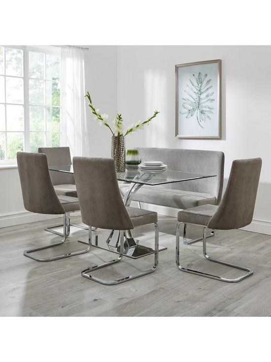 stillFront image of very-home-alice-rectangle-160-cm-glass-topnbspdining-tablenbsp1-bench-andnbsp4-velvet-chairs-dining-set