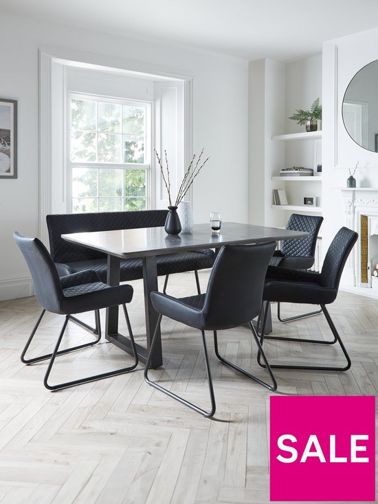 front image of very-home-bronx-160-cm-concrete-effect-dining-table-with-1-bench-4-chairs