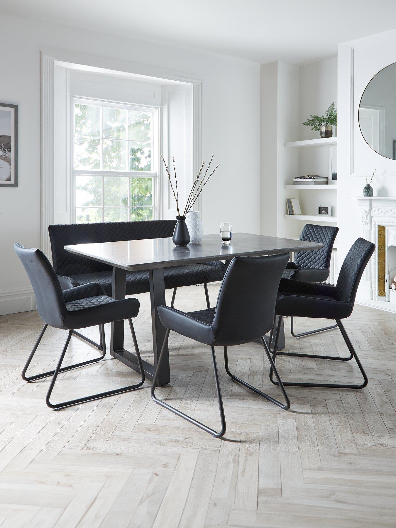 undefined Bronx 160 cm Concrete Effect Dining Table With 1 Bench + 4 Chairs
