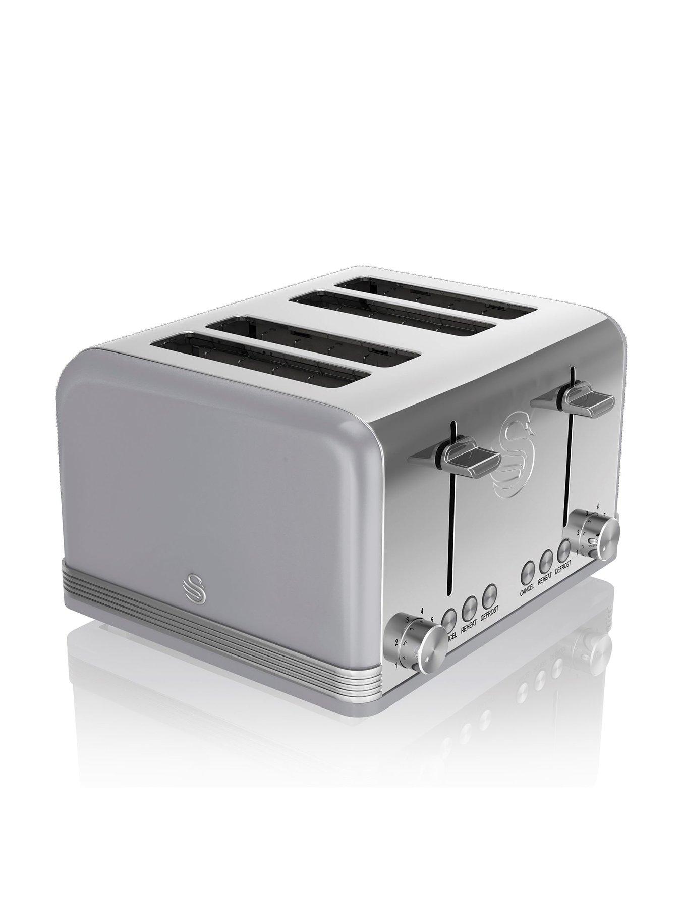undefined ST19020GRN Retro 4-Slice Toaster with Defrost/Reheat/Cancel Functions, Cord Storage, 1600W, Grey