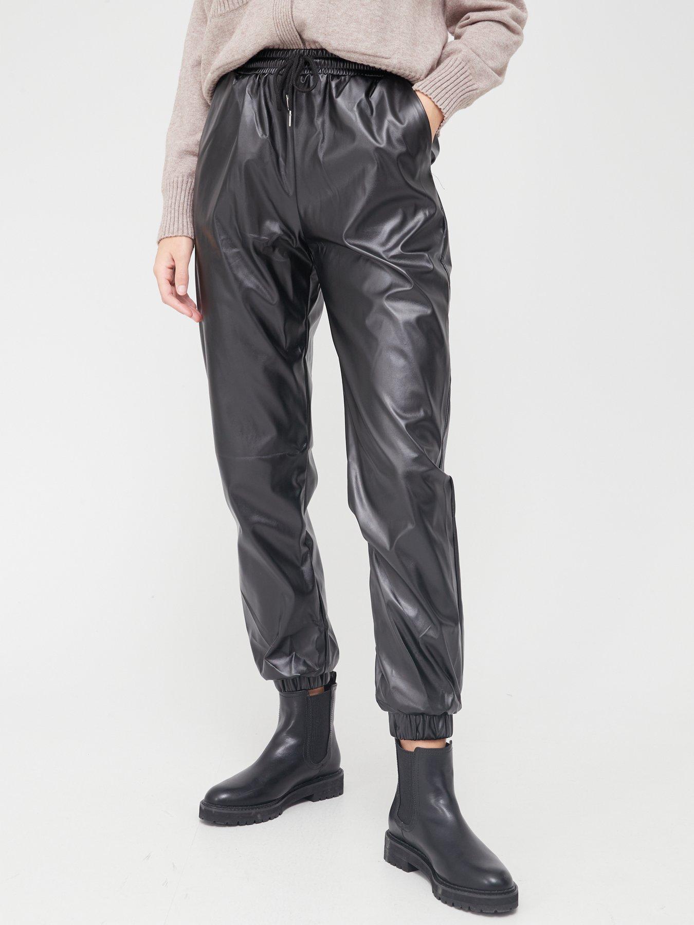 faux leather jogger trousers