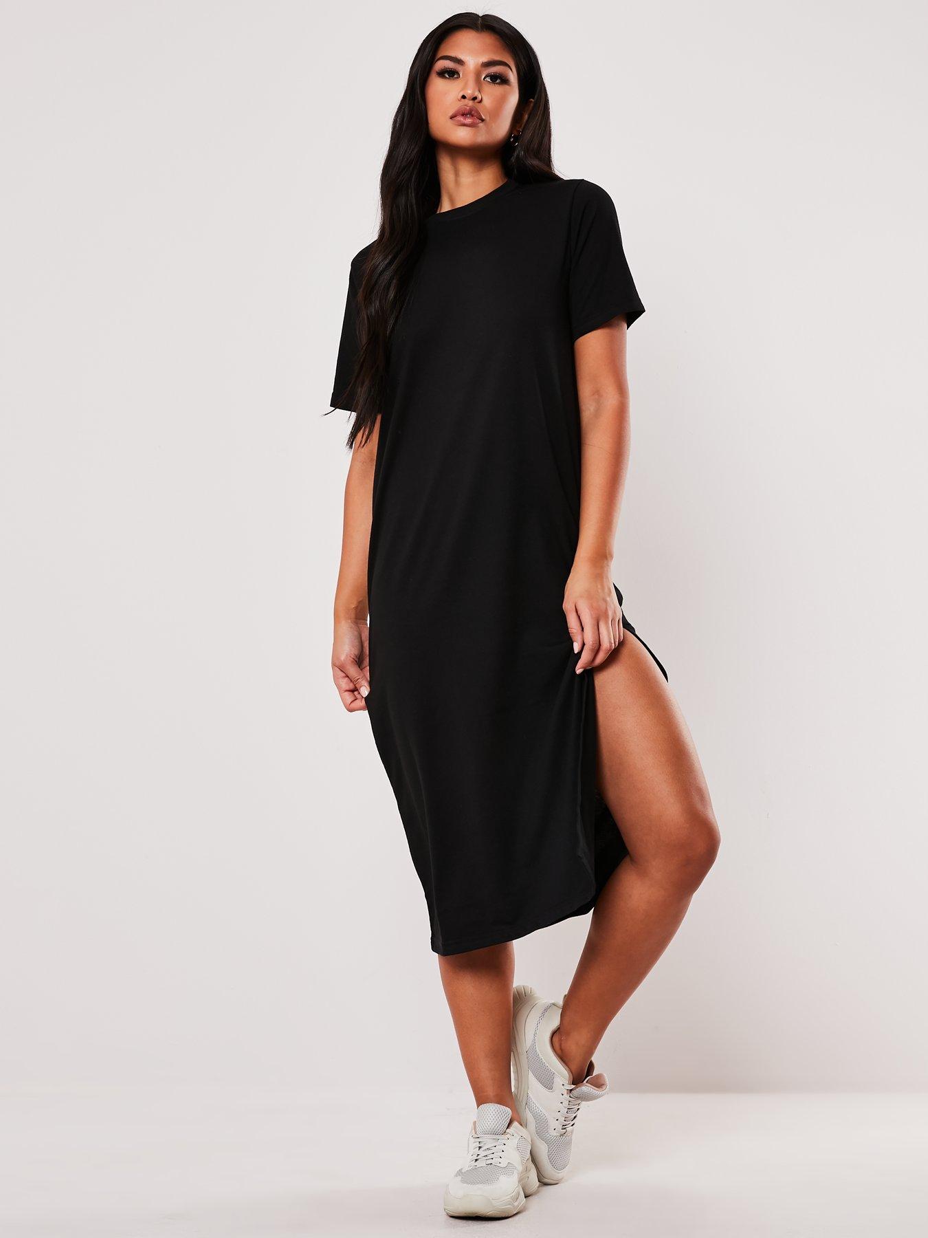 missguided black short sleeve midi dress