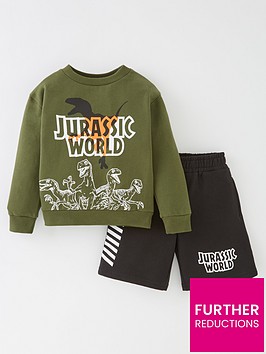 jurassic-park-boys-jurassic-world-t-rex-sweatshirt-and-shorts-setnbsp--khaki