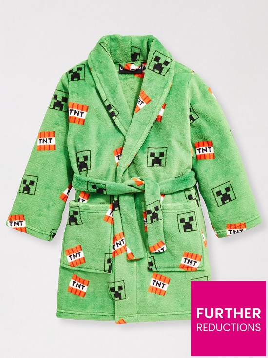 front image of minecraft-boys-minecraft-all-over-print-dressing-gown-green