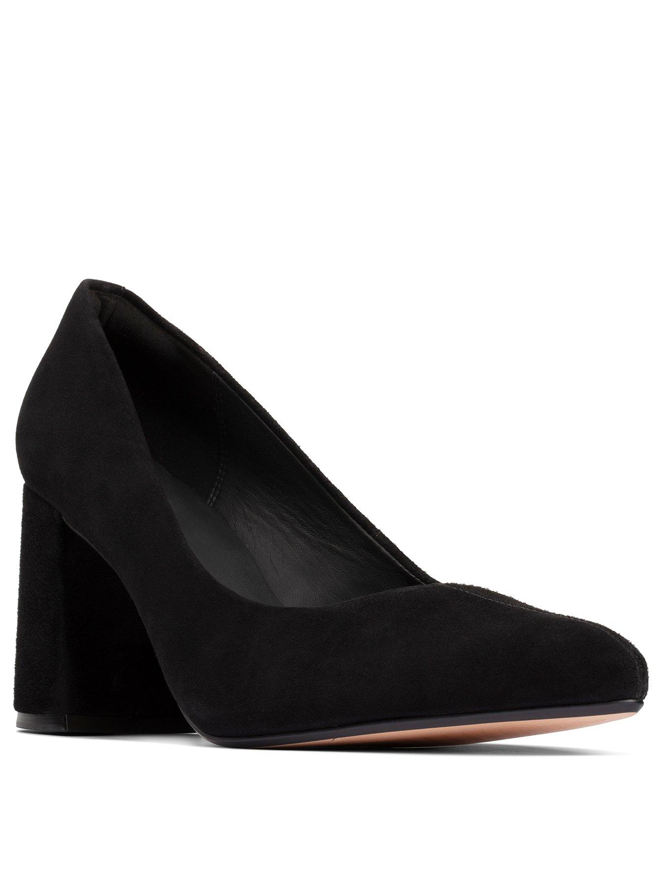 clarks black suede court shoes