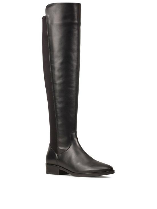 front image of clarks-pure-caddy-leather-over-the-knee-boot-black