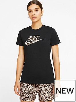 Nike NSW Animal Print T-Shirt - Black | very.co.uk