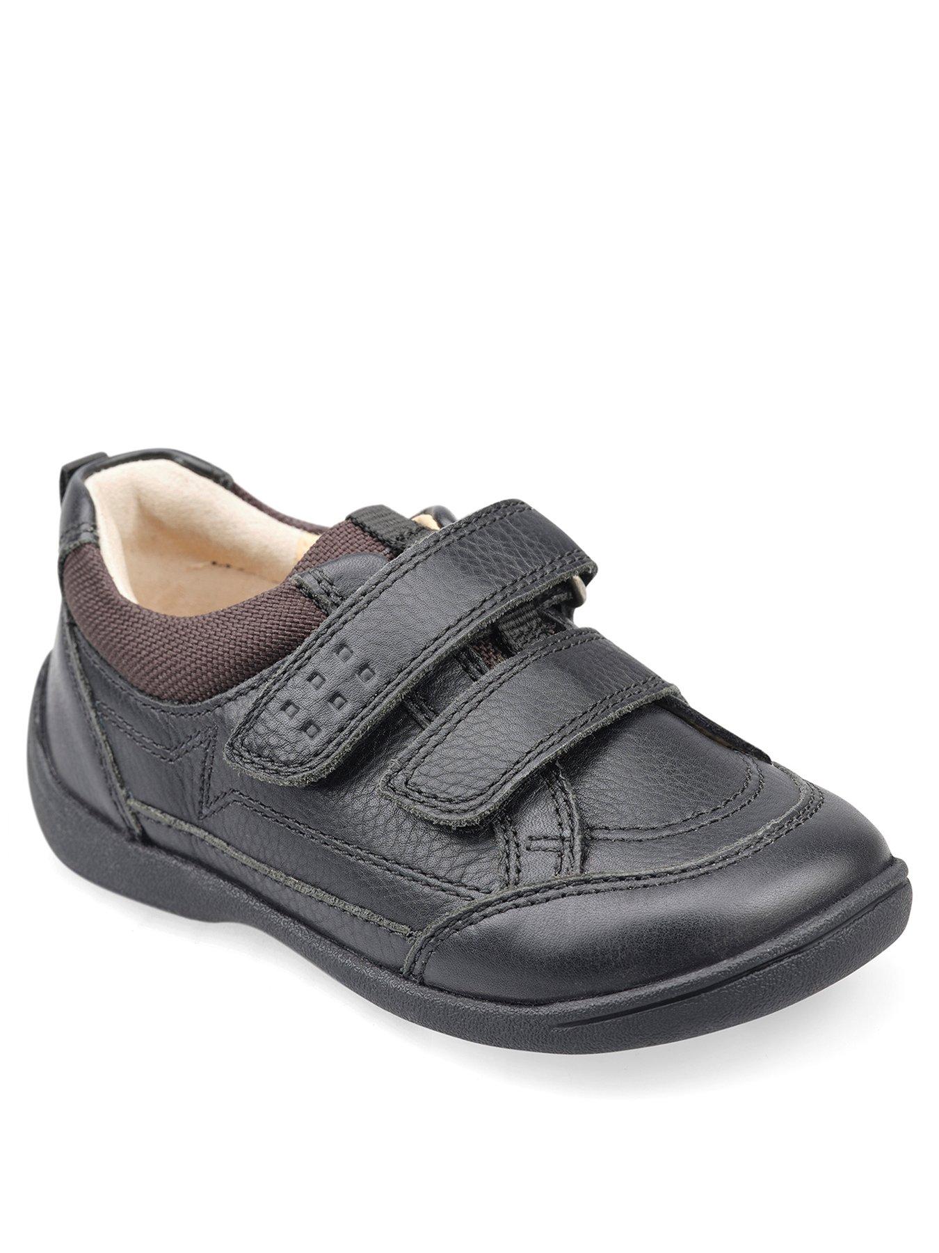 Kids Boys Zigzag Strap School Shoes - Black Leather