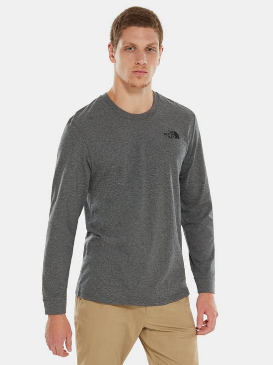 front image of the-north-face-mens-ls-simple-dome-tee-medium-grey-heather