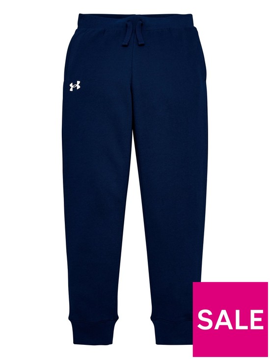 front image of under-armour-childrens-ua-rival-cotton-pants-navy