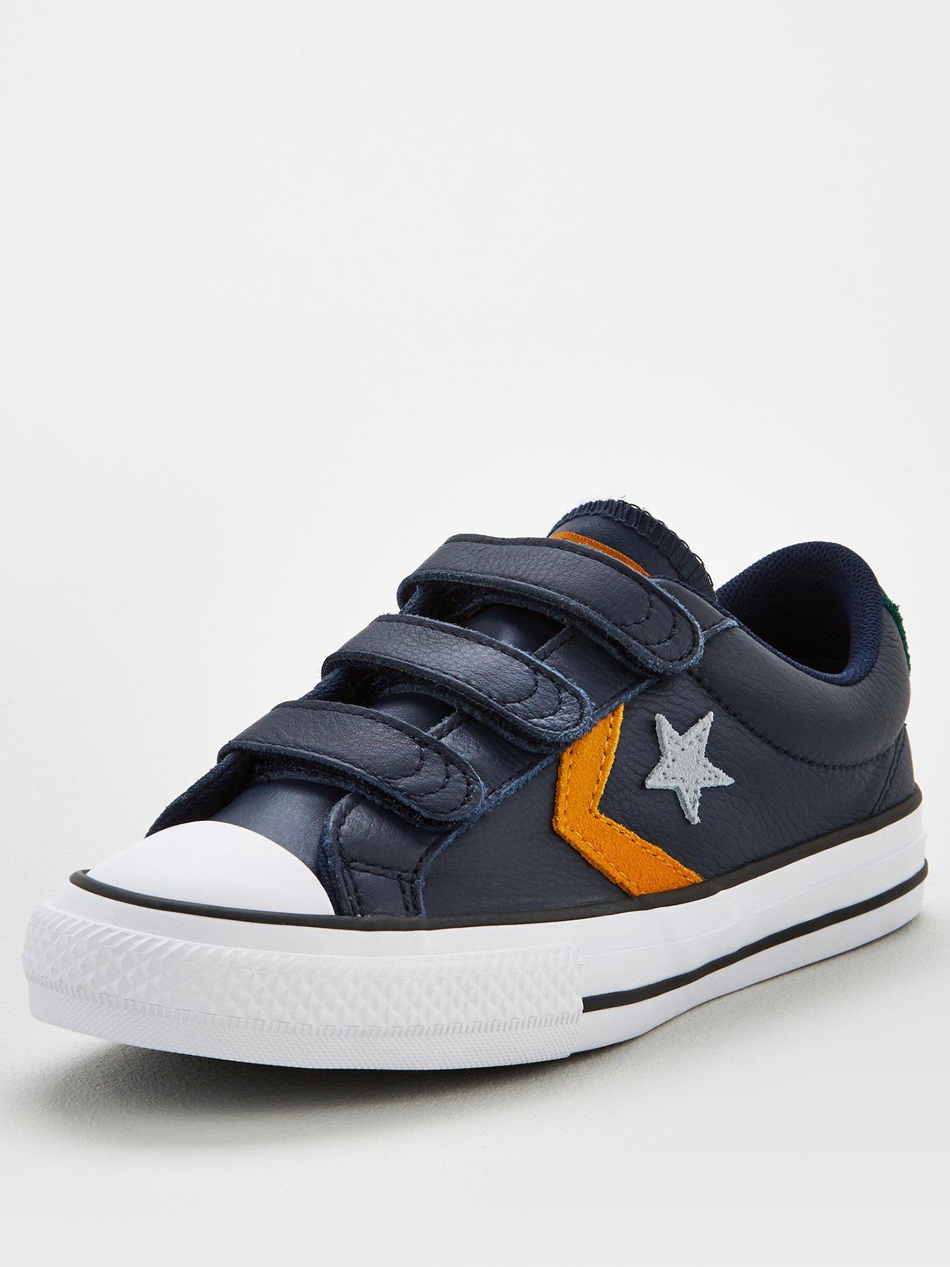 Converse Star Player Ox 3v Leather Junior Trainer - Grey Yellow | very.co.uk