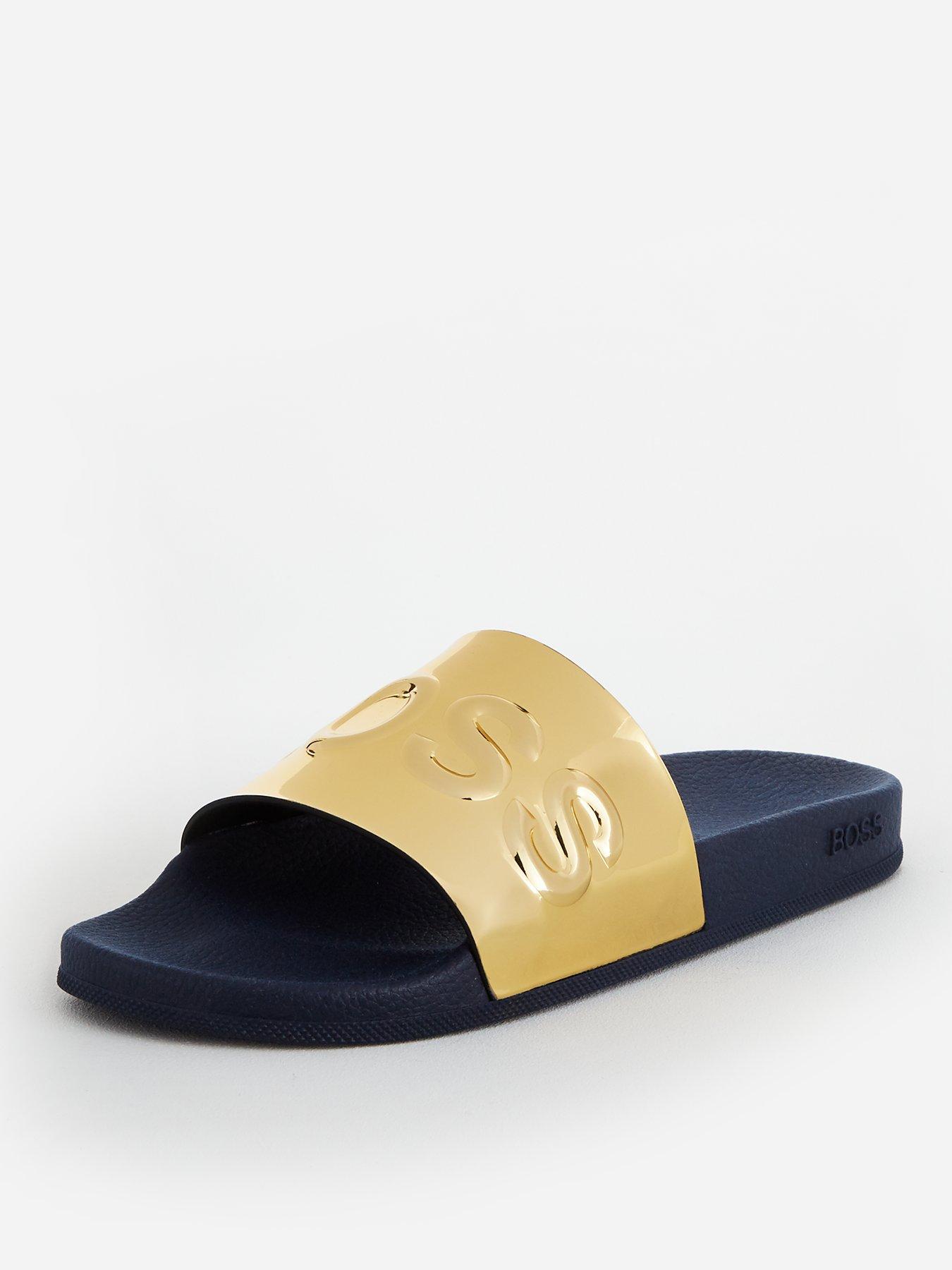 gold hugo boss sliders