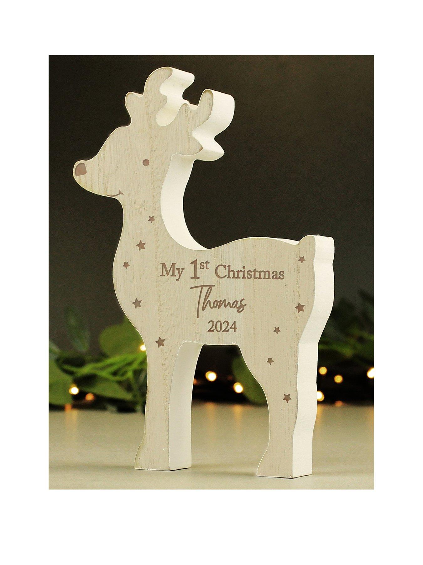 Product photograph of The Personalised Memento Company Personalised My 1st Christmas 2024 Wooden Reindeer Decoration from very.co.uk