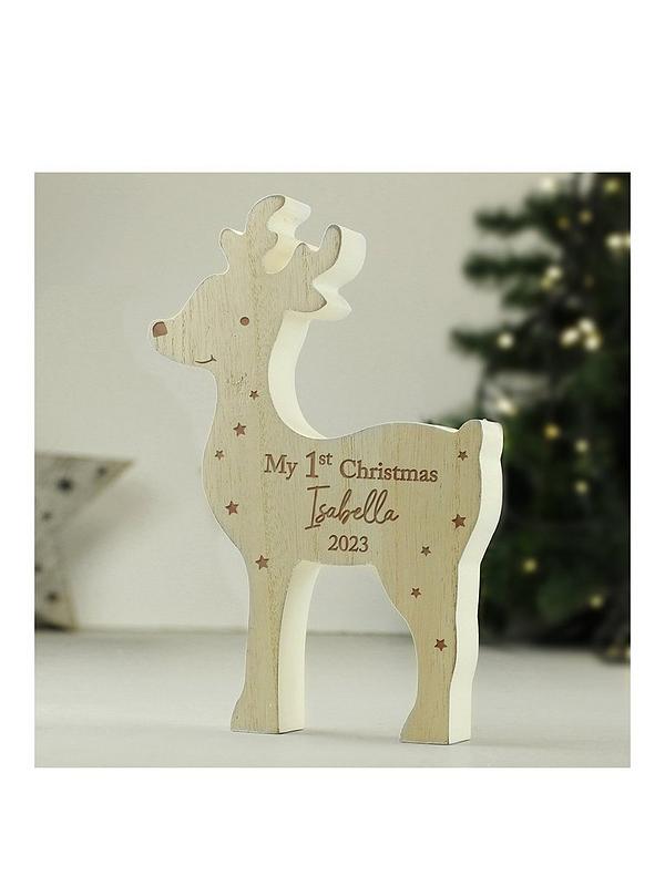 Image 2 of 5 of The Personalised Memento Company Personalised "My 1st Christmas 2023" Wooden Reindeer Decoration